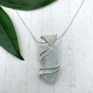 SOLD!! Raw Aquamarine Crystal Wire Wrapped Necklace - Handmade
